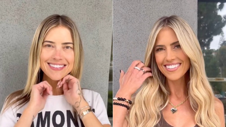 Split image of Christina Haack smiling, one without eyeliner, one with