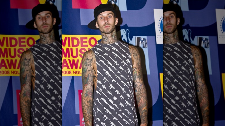 Travis Barker poses at the 2008 MTV Video Music Awards