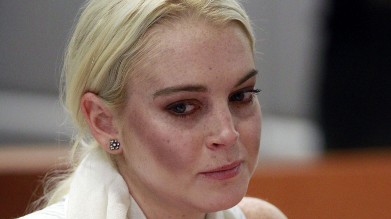 Closeup of Lindsay Lohan in court