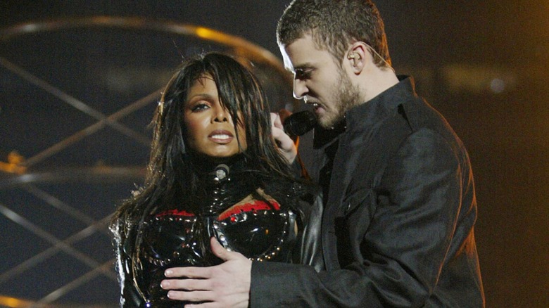 Janet Jackson performs with Justin Timberlake at the 2004 Super Bowl