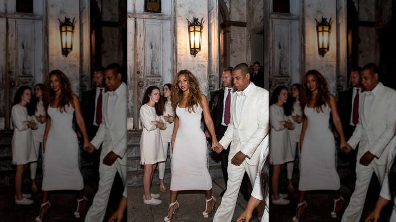 Beyonce and Jay-Z wearing their wedding white