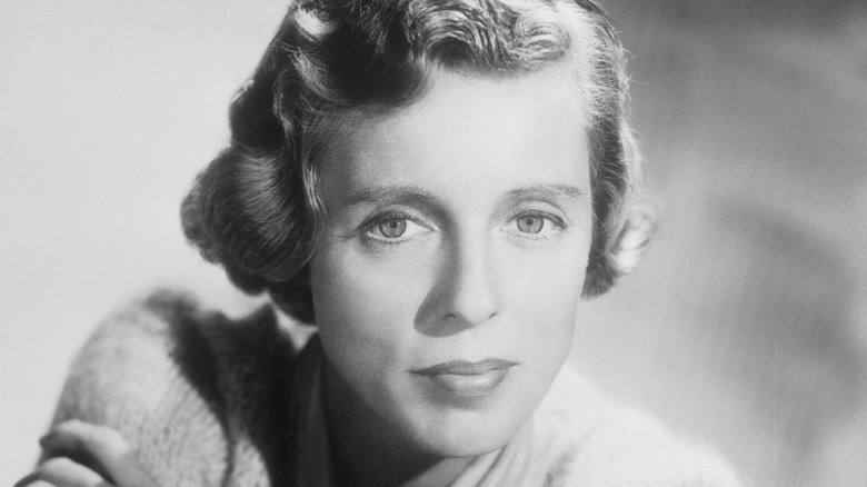 Closeup of Nancy Kulp in black-and-white
