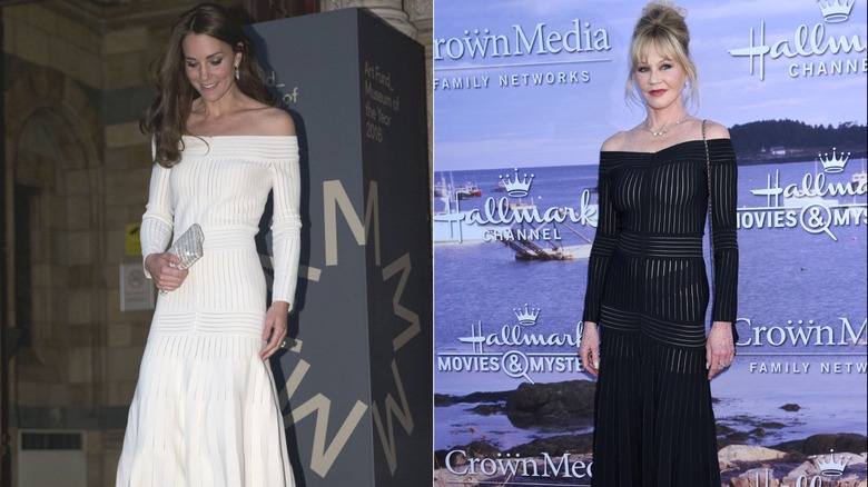 Catherine, Duchess of Cambridge leaves after announcing the Victoria and Albert Museum as the winner of the Art Fund Museum of the Year 2016 prize at a dinner hosted at the Natural History Museum on July 6, 2016 in London, United Kingdom (2016); Melanie Griffith arrives to the Hallmark Channel and Hallmark Movies and Mysteries Summer 2016 TCA Press Tour Event on July 27, 2016 in Beverly Hills, California (2016)