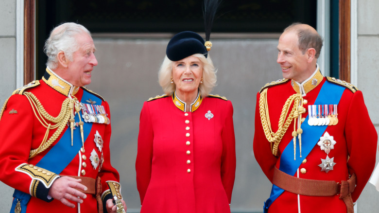 King Charles, Queen Camilla, and Prince Edward attending Trooping the Color 2025