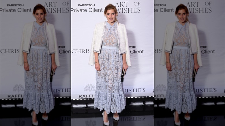 Full-body shot of Princess Beatrice at a FarFetch event