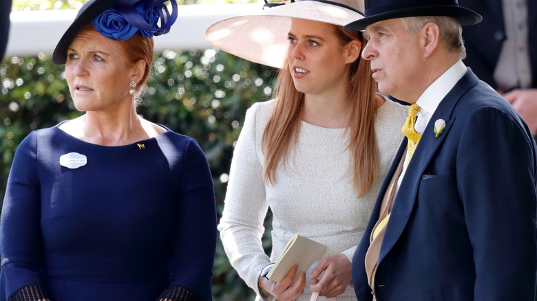 Sarah Ferguson, Princess Beatrice, and Andrew Mountbatten-Windsor shoulders-up candid shot