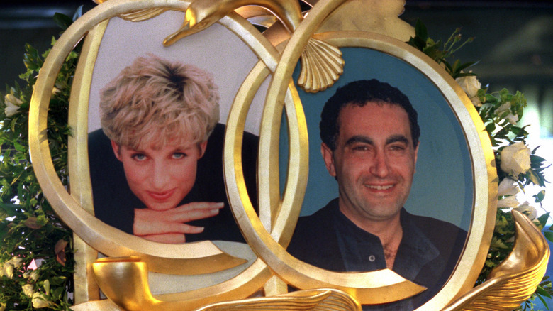 Side by side photo frames of Princess Diana and Dodi Fayed