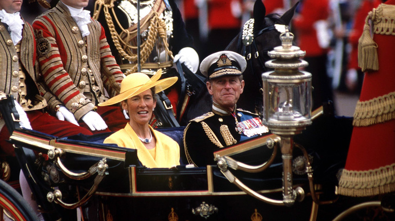 Susan Barrantes and Prince Philip share a carriage at Sarah Ferguson and Prince Andrew's wedding