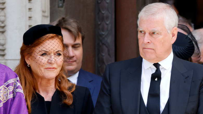 Sarah Ferguson and Prince Andrew attend a royal funeral