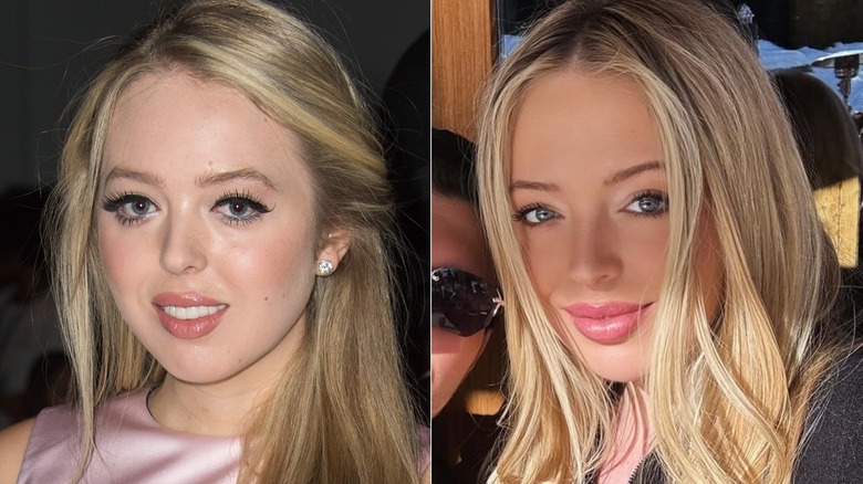 Split image of Tiffany Trump's face close-up in 2015 and 2025
