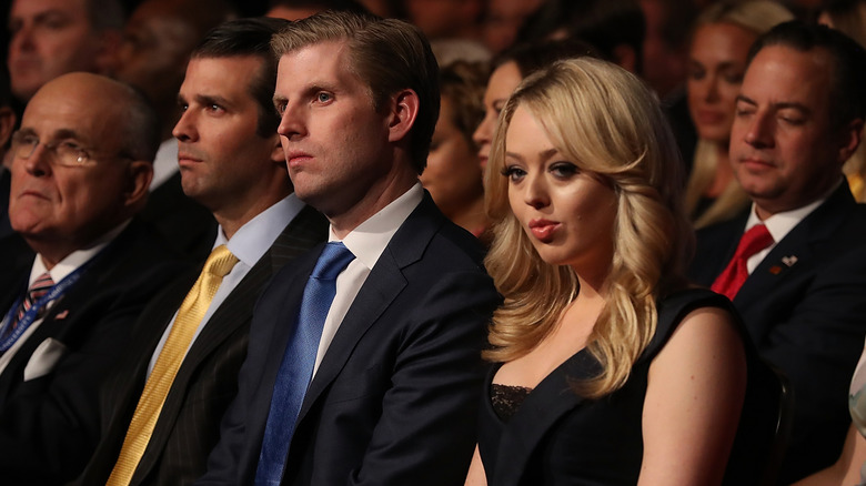 Tiffany Trump sitting by her brothers Eric Trump and Donald Trump Jr. at the first presidential debate in 2016