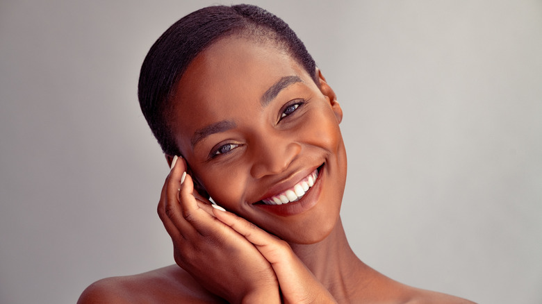close up of Black woman smiling