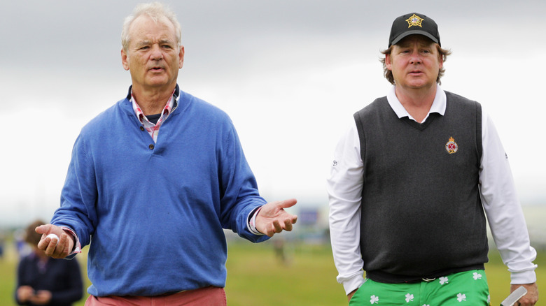 Bill Murray (L) and his brother Joel Murray walk off the 2nd hole during the Pro Am for the 2012 Irish Open held on the Dunluce Links at Royal Portrush Golf Club on June 27, 2012 in Portrush, Northern Ireland (2012)
