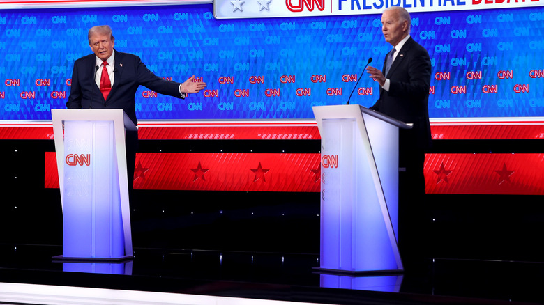 Donald Trump and Joe Biden facing off on the debate stage
