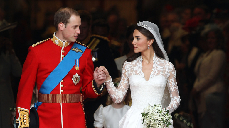 Prince William and Princess Catherine making eye contact after their wedding