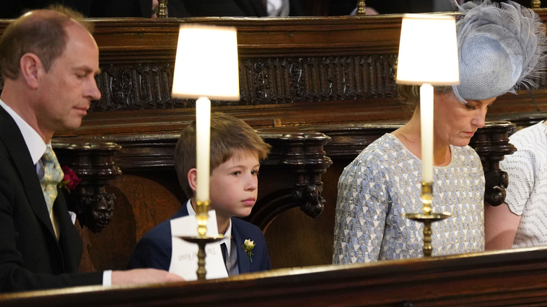 Prince Edward and Duchess Sophie sitting in the pews at Harry and Meghan's wedding