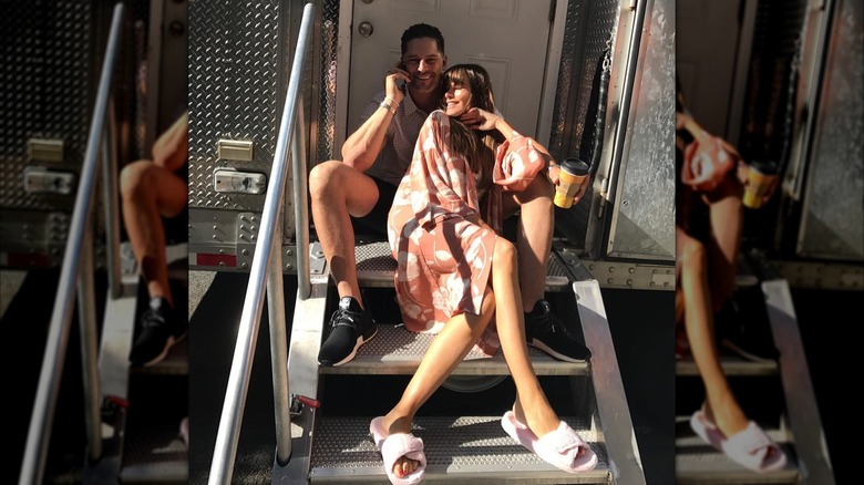 Sofia Vergara and Joe Manganiello smile while posing for a photo on the set of 'Stano' (2017)
