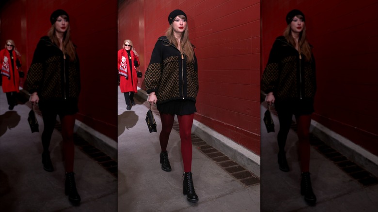 Taylor Swift arrives prior to the AFC Championship Game between the Buffalo Bills and Kansas City Chiefs at GEHA Field at Arrowhead Stadium on January 26, 2025