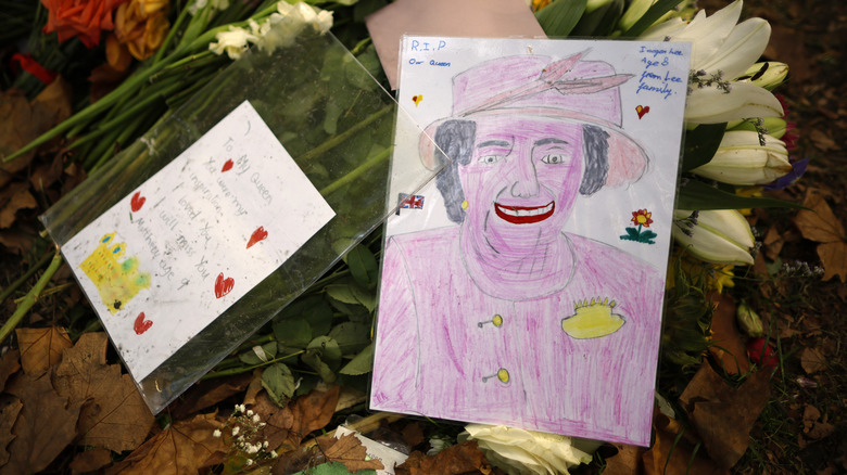A child's drawing in tribute to Queen Elizabeth II