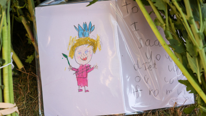 A child's drawing in tribute to Queen Elizabeth II
