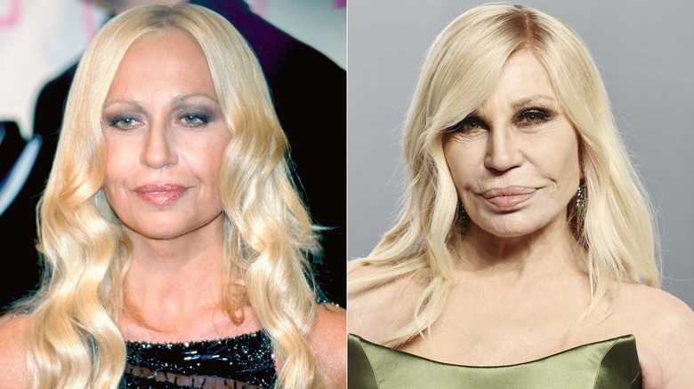 Donatella Versace at the MTV Awards in 1998/Donatella Versace at the 2026 Vanity Fair Oscar Party.