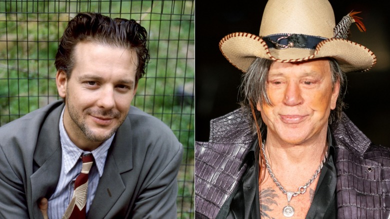 Mickey Rourke photographed in 1980 in New York/Mickey Rourke at the Philipp Plein show in 2019.
