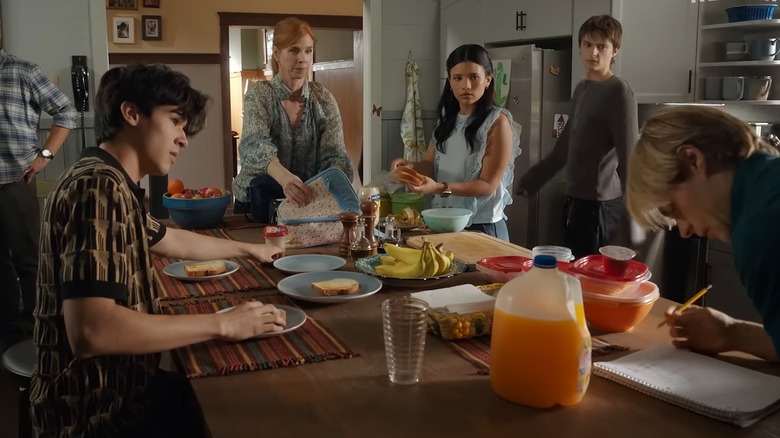 The cast of "My Life with the Walter Boys" in a kitchen scene.