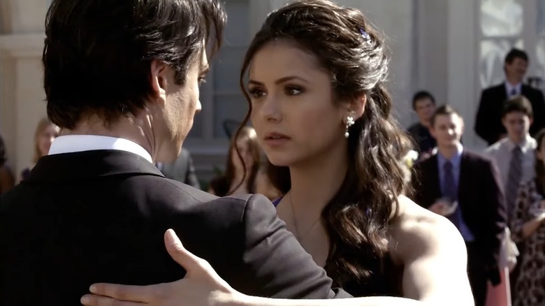 Ian Someherhalder and Nina Dobrev in a scene from "The Vampire Diaries."