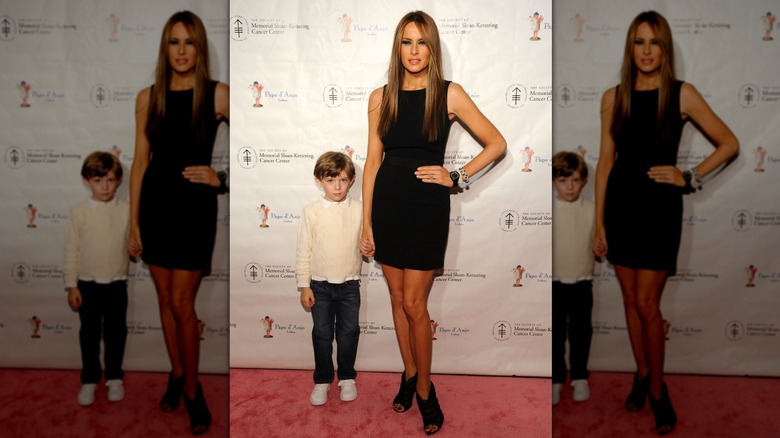 Melania and Barron Trump attend the 19th annual Bunny Hop at FAO Schwarz on March 9, 2010