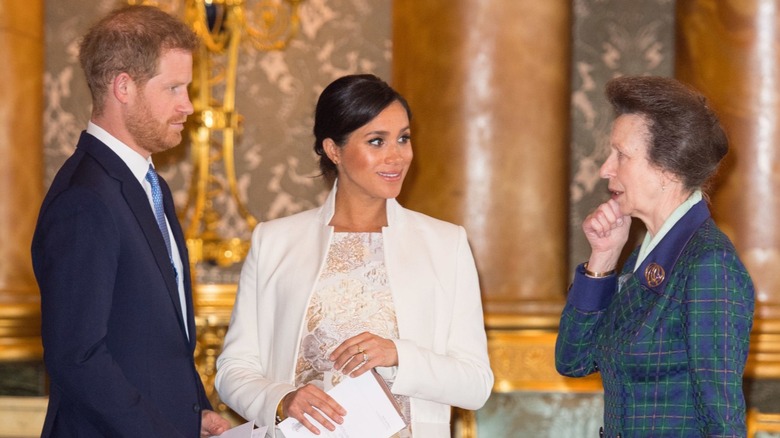Prince Harry, Meghan Markle, and Princess Anne chatting