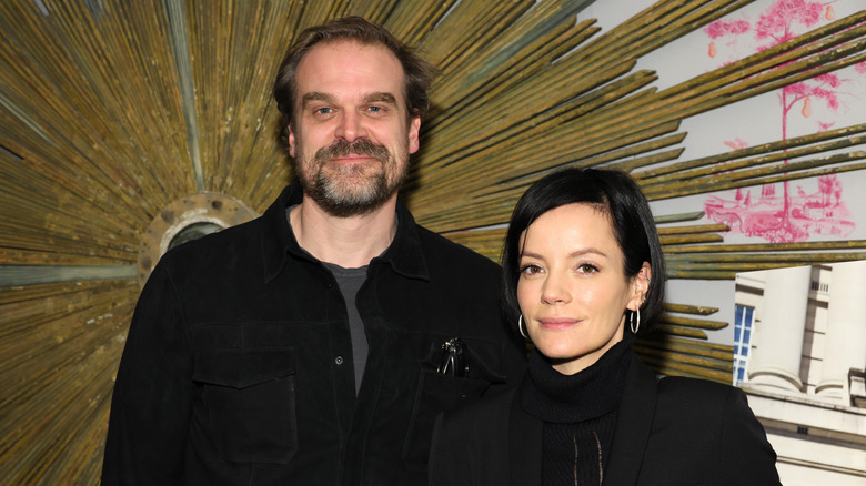 David Harbour and Lily Allen twinning in black