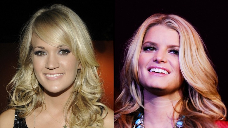 Side by side images of Carrie Underwood and Jessica Simpson, both photographed in 2008