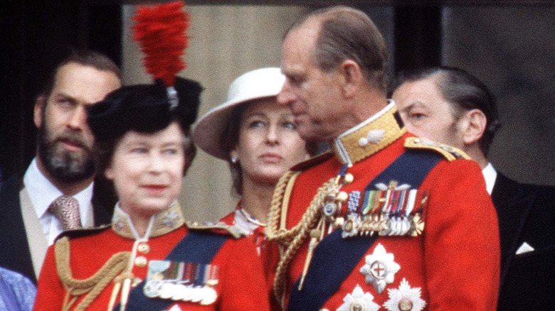 Queen Elizabeth, Prince Philip, and Princess Alexandra on balcony at Buckingham Palace