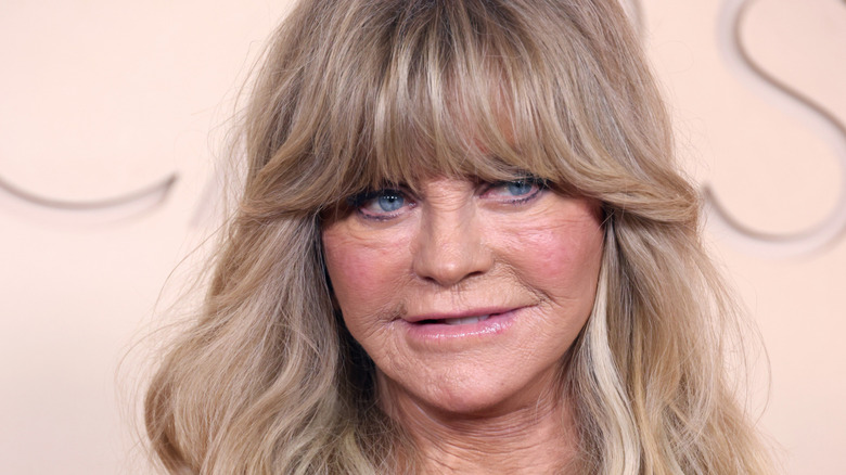 Close-up of Goldie Hawn posing for a photo on the red carpet.