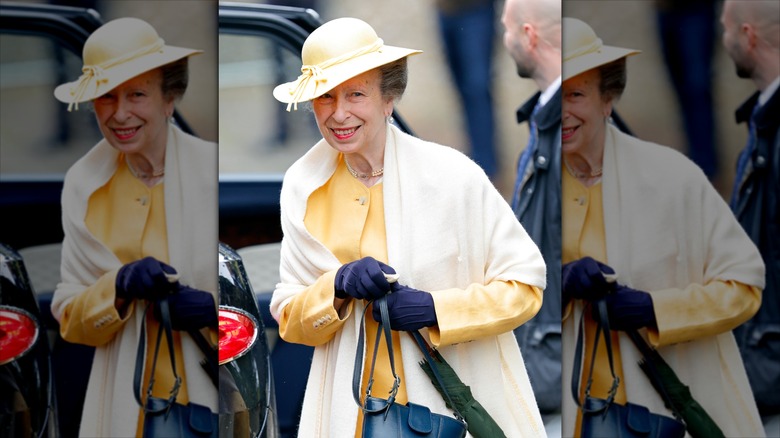 Princess Anne attending the wedding of her son, Peter Phillips.