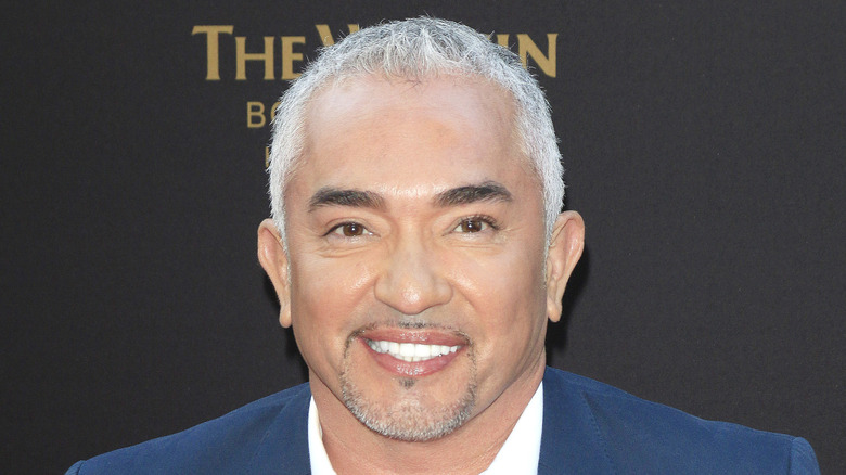 Cesar Millan in front of a black background