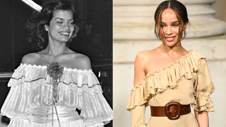 Split image of Bianca Jagger in 1977 and Zoë Kravtiz in 2025