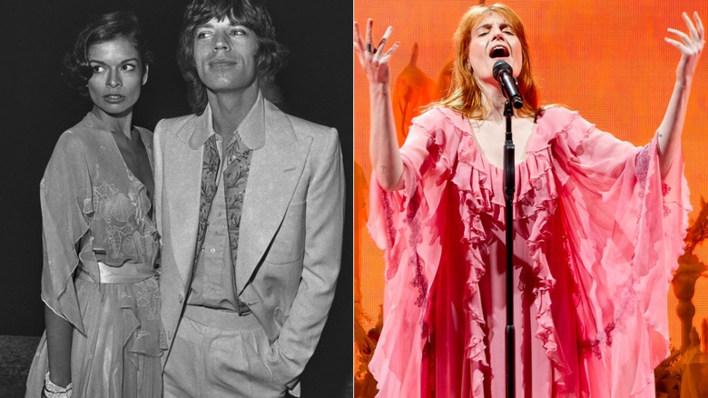 Split image of Bianca and Mick Jagger in 1973 and Florence Welch in 2023