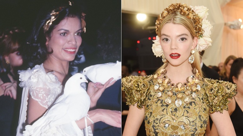 Split image of Bianca Jagger in 1978 and Anya Taylor-Joy in 2018