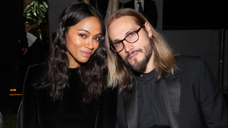 Zoe Saldana and Marco Perego twinning in black