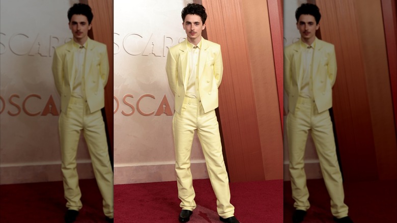 Timothée Chalamet posing at the Oscars