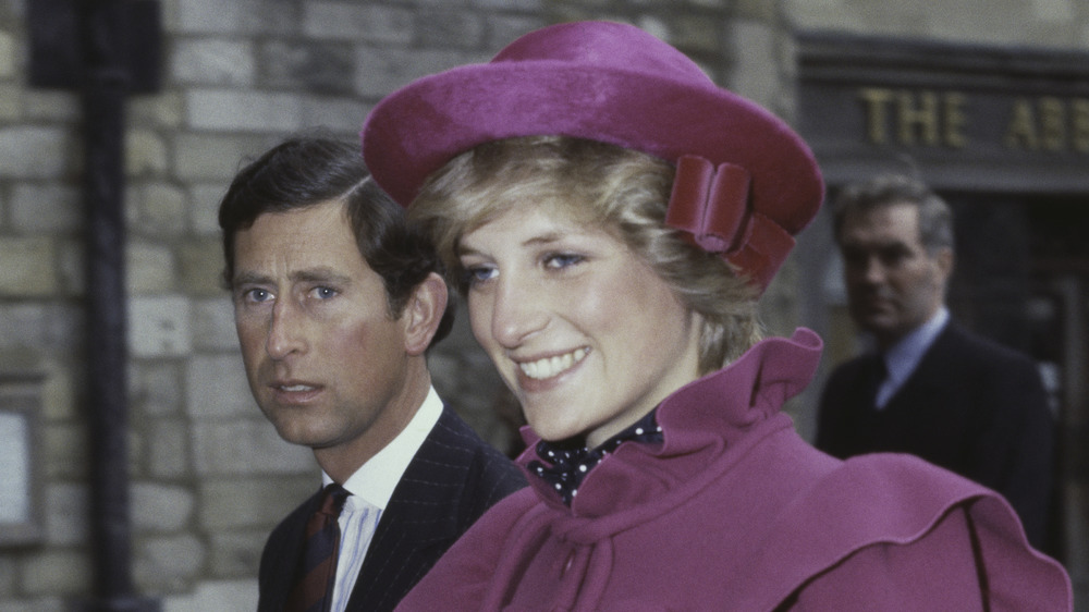 Princess Diana in magenta with Prince Charles