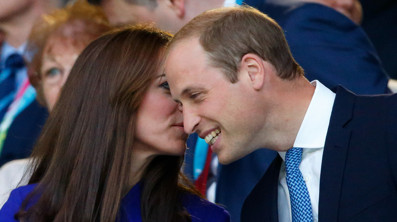Prince William and wife Kate Middleton chatting during the Opening Ceremony of the Rugby World Cup 2015