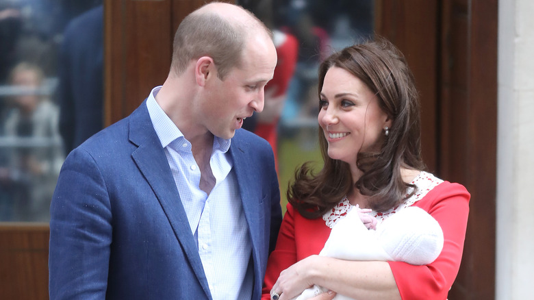 Prince William, Kate Middleton, and their newborn Prince Louis photographed outside St Mary's Hospital