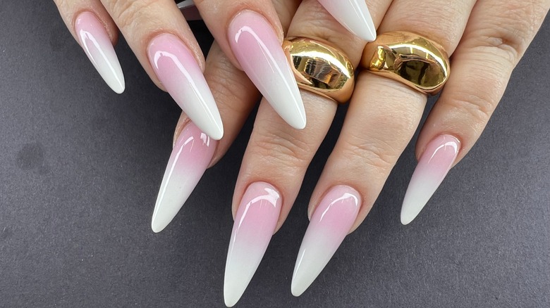 French pink-to-white stiletto manicure