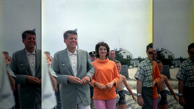JFK and Jackie Kennedy boarding a yacht