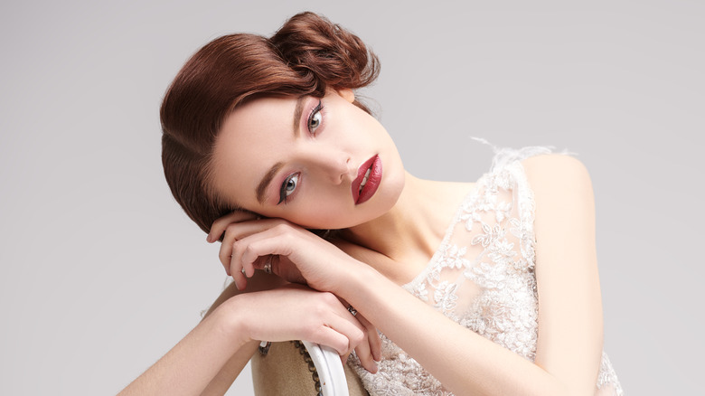 woman wearing red lipstick