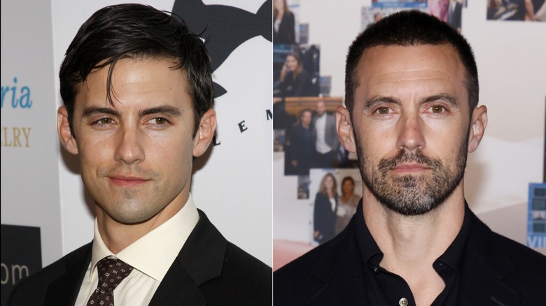 Split image of Milo Ventimiglia in the early 2000s and in 2025.