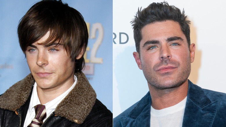 Split image of Zac Efron in 2006 and in 2025.