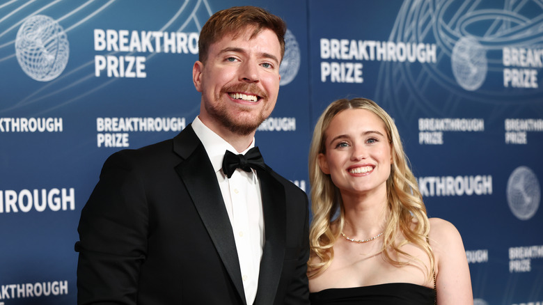Mr. Beast and Thea Booysen smiling at a Breakthrough Prize event.
